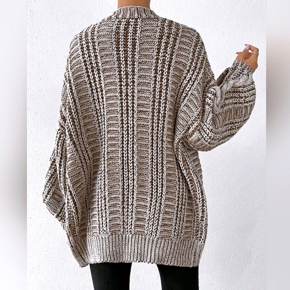 New Boho Chunky Cable Knit Cardigan Sweater Cream White Brown - Picture 6 of 9